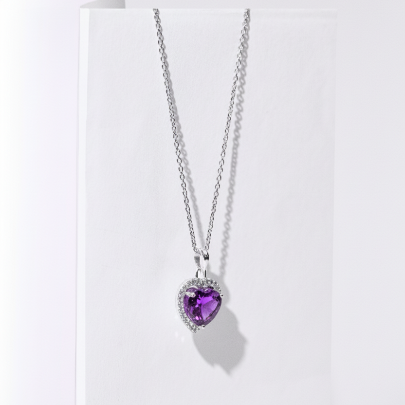 Princess CZ Heart Pendant (Purple)