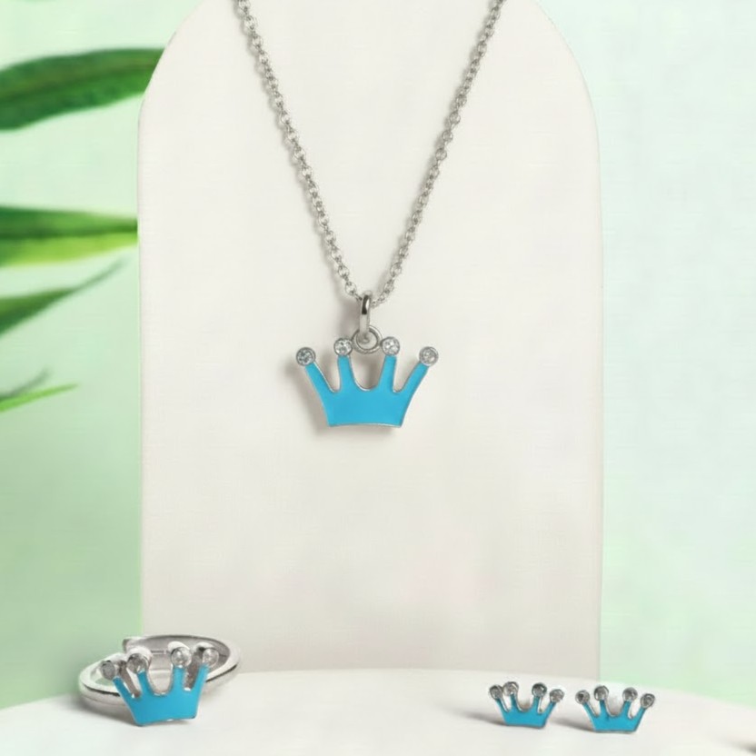 Blue Princess Crown Kids Jewellery Set