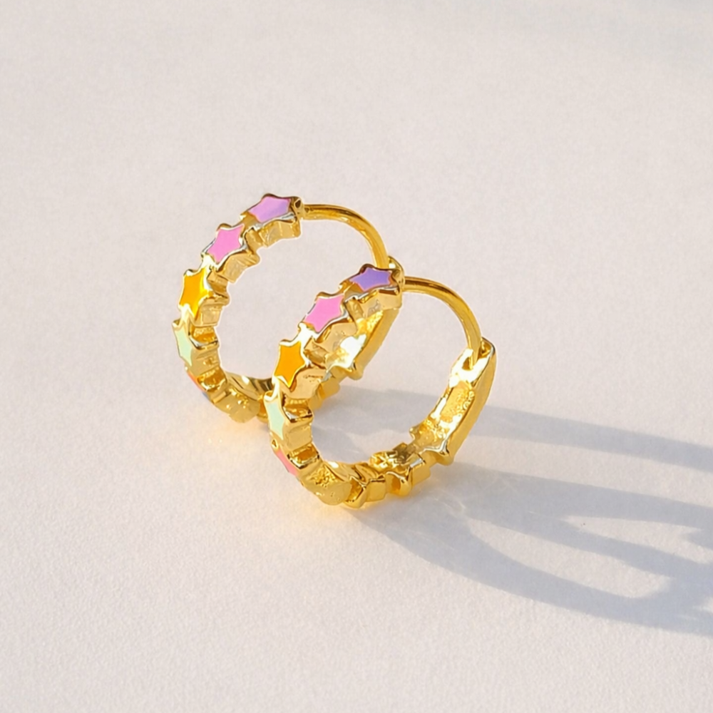 Rainbow Star Kids Hoop Earrings - Gold Plated