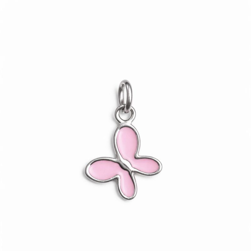 Pink Butterfly Pure Silver Charm
