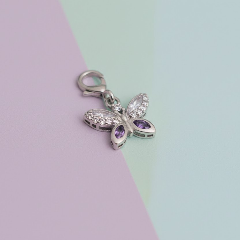 Purple Butterfly Pure Silver Charm
