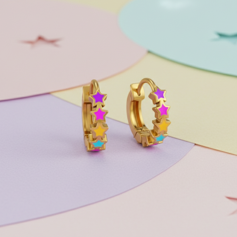 Rainbow Star Kids Hoop Earrings - Gold Plated