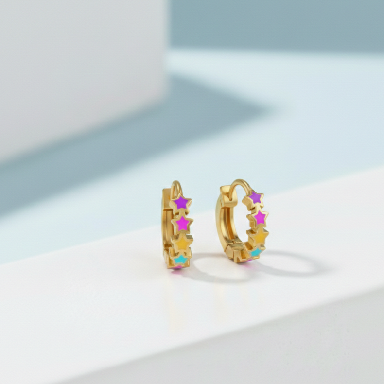 Rainbow Star Kids Hoop Earrings - Gold Plated