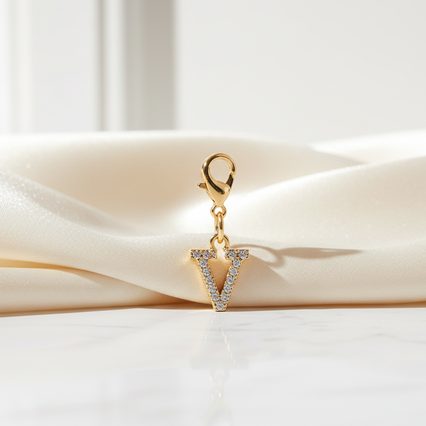Personalized Sparkle 'V' Charm