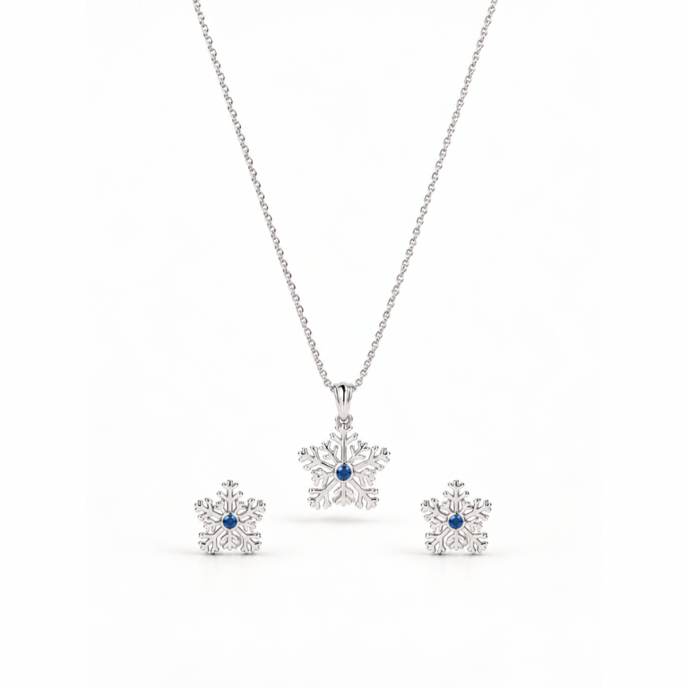 Dazzling Snowflake Screw Back Earring,Pendant,Link Chain 16"
