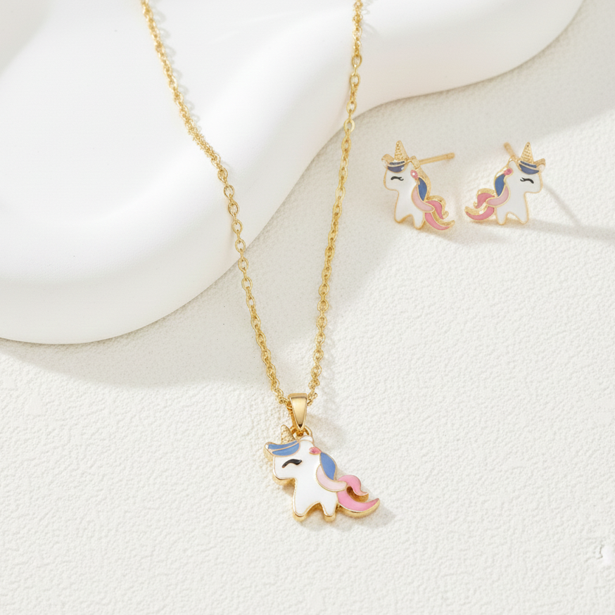 Fairy Tale Magical Unicorn Screw Back Earring,Pendant,Link Chain 16" - Image 2