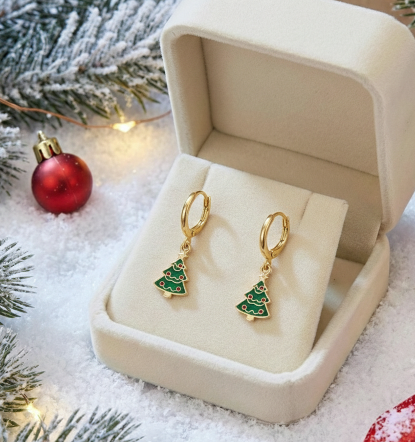 2-in-1 Christmas Tree Charm Hoop Earrings