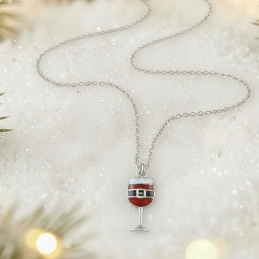 Santa's Sip Novelty Wine Glass Necklace
