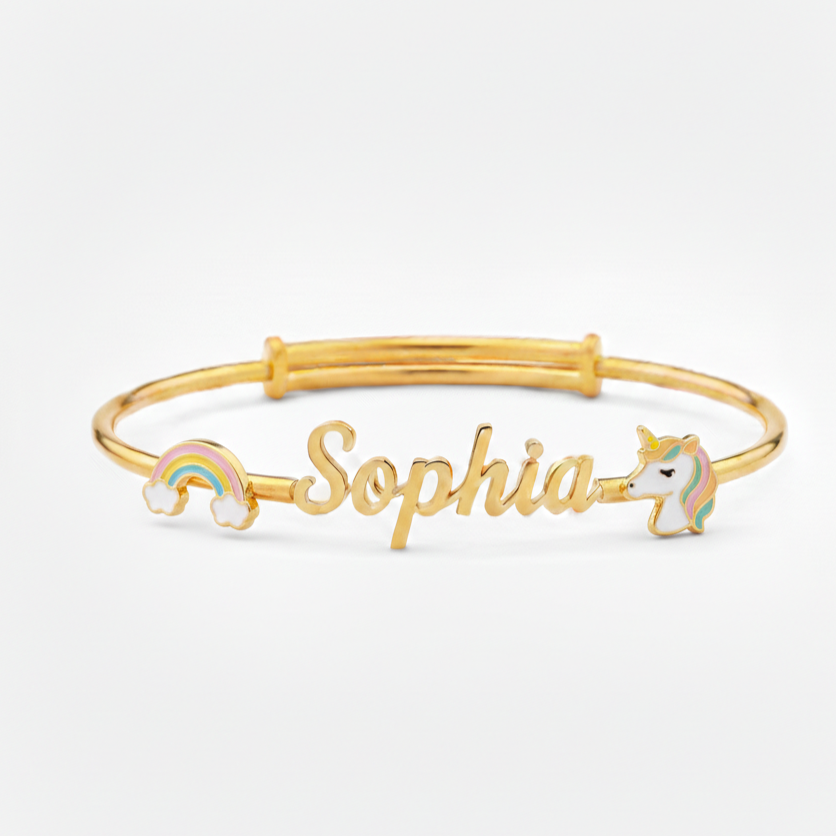 Customized Name Bangle Rainbow And Unicorn