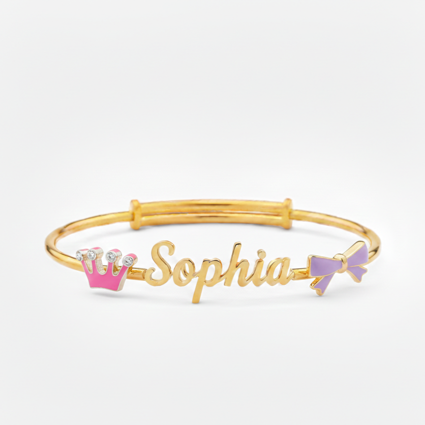 Customized Name Bangle Crown & Bow