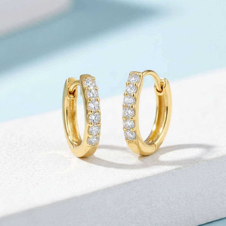 Sparkles CZ Hoop Earrings - Gold - 13mm(Tots)