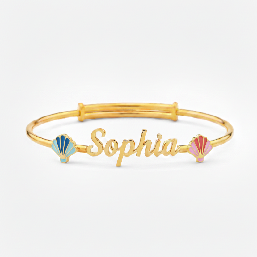Customized Name Bangle With Colorful Shell Design