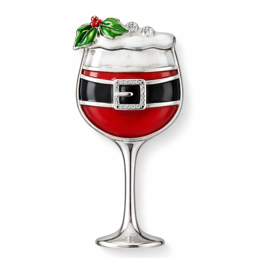Santa Wine Glass Brooch