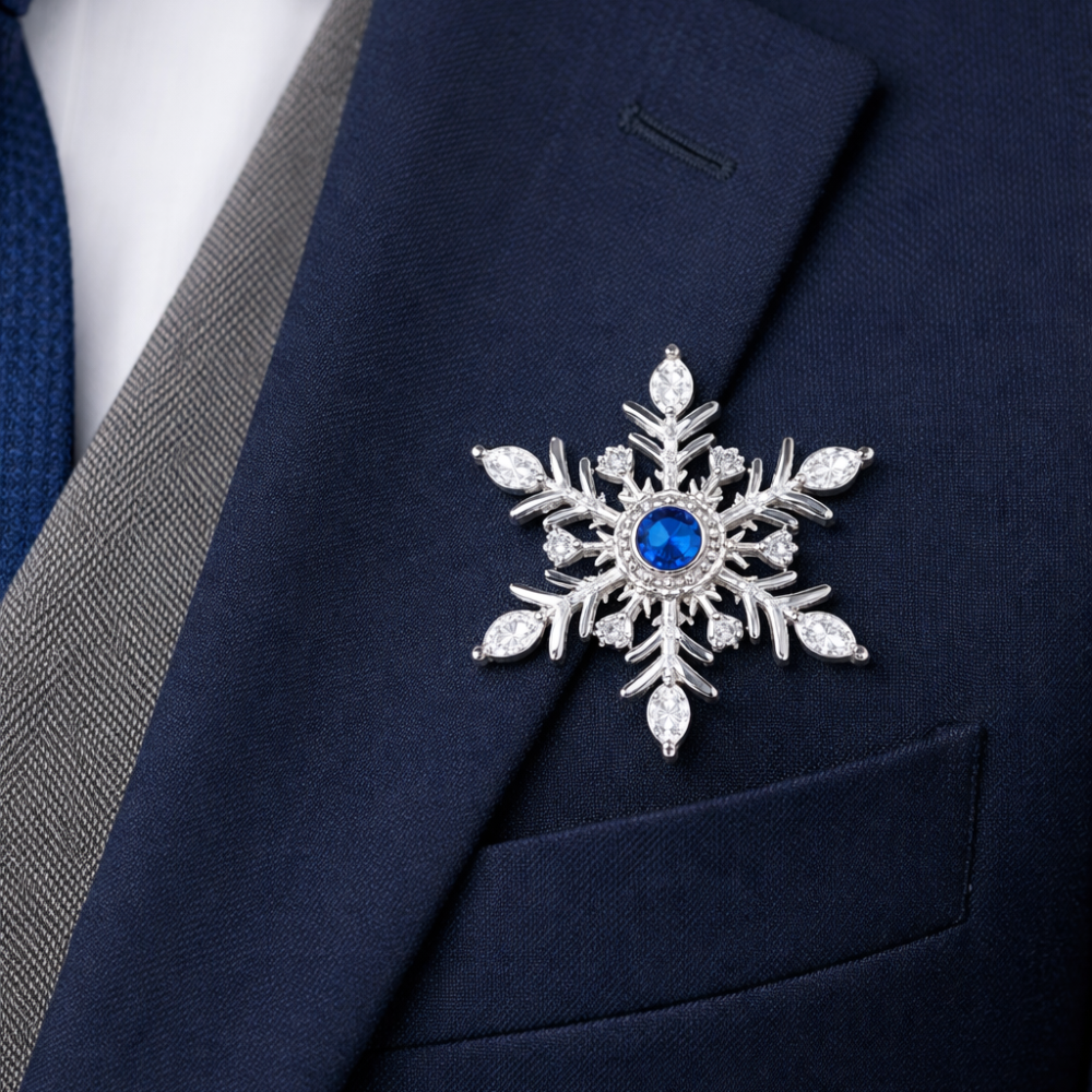 Blue Crystal Snowflake Brooch