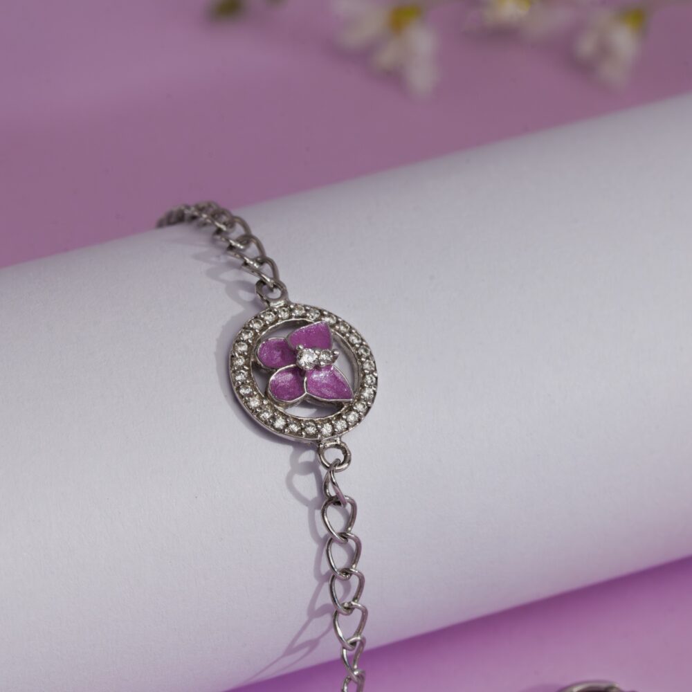 Butterfly in jewelled ring Bracelet- Pink