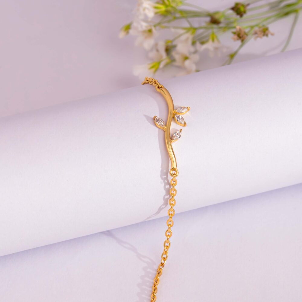 Leaf Motif CZ Chain Bracelet