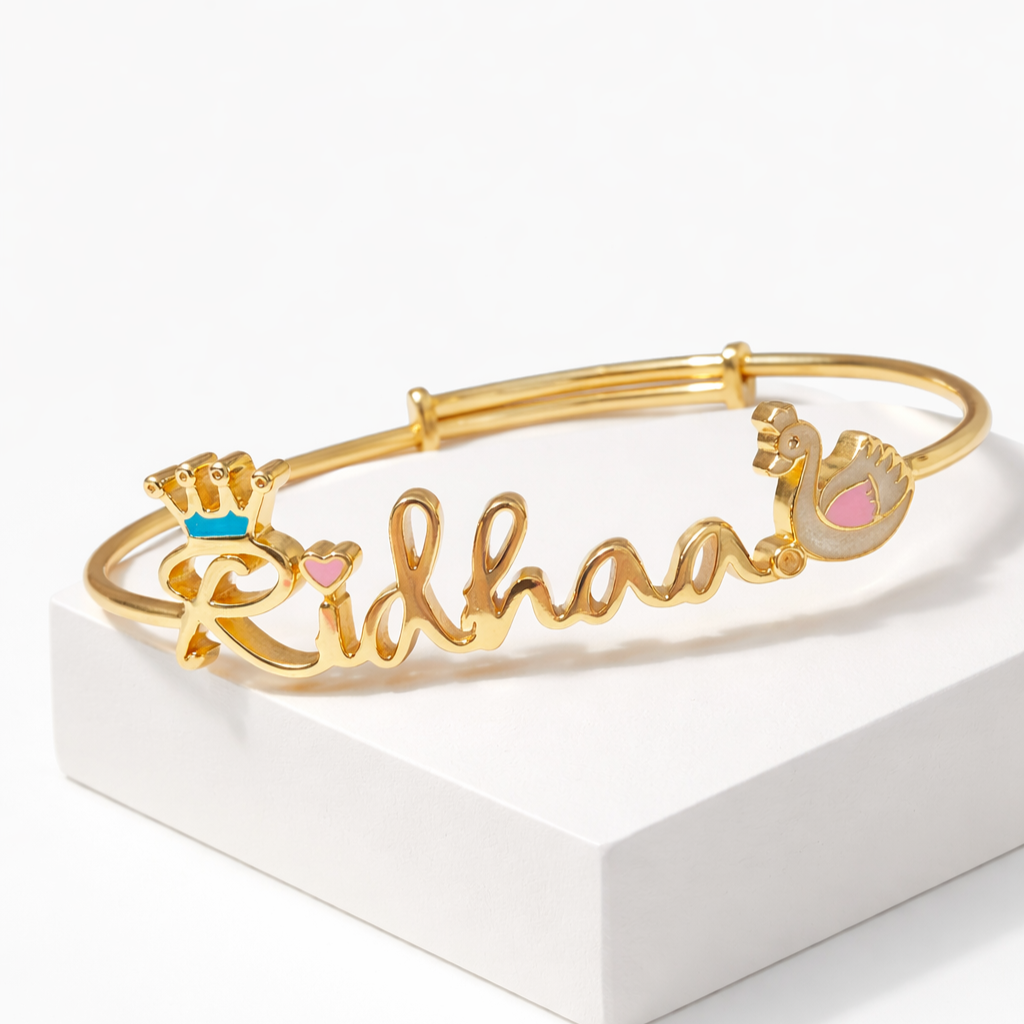 Customized Name Bangle Blue Crown & Swan