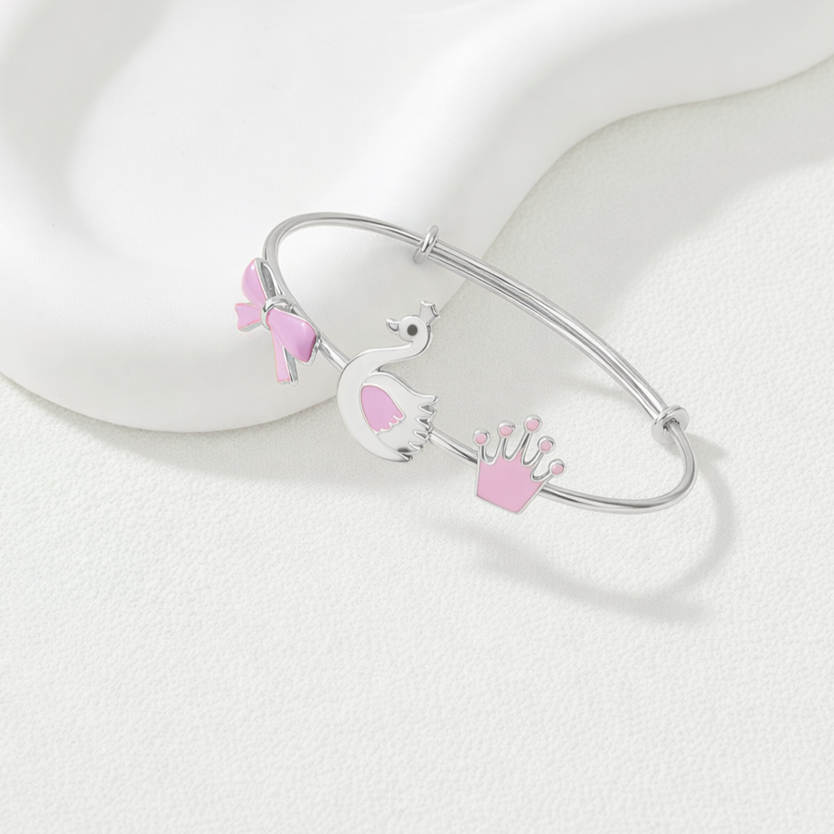 Swan Glow In The Dark Bangle - Silver Plated