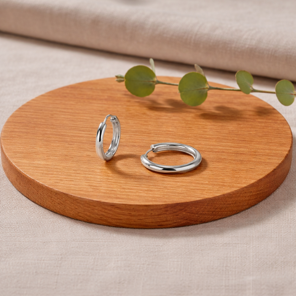 Classic Plain Bali Hoop Earrings - Silver