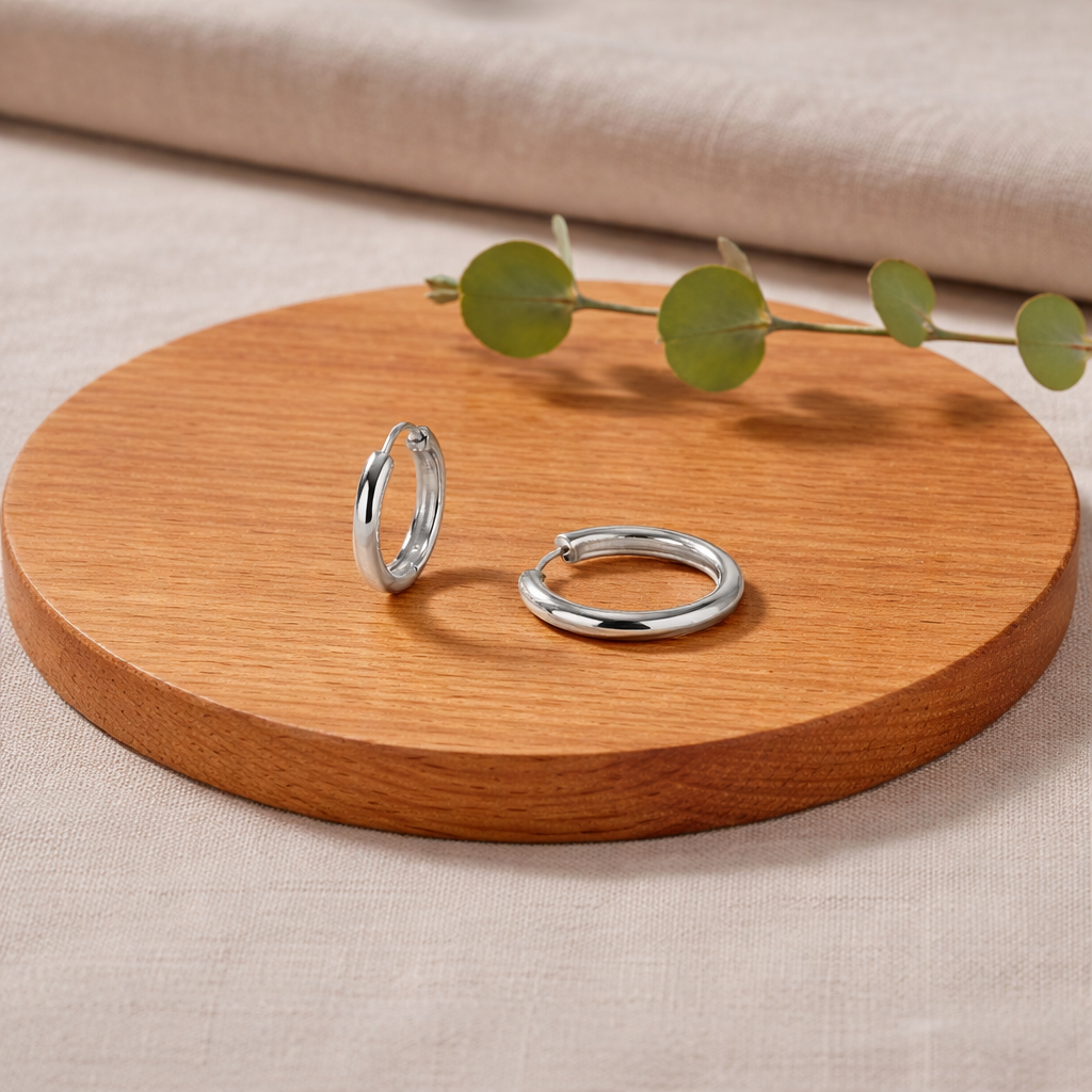 Classic Plain Bali Hoop Earrings - Silver