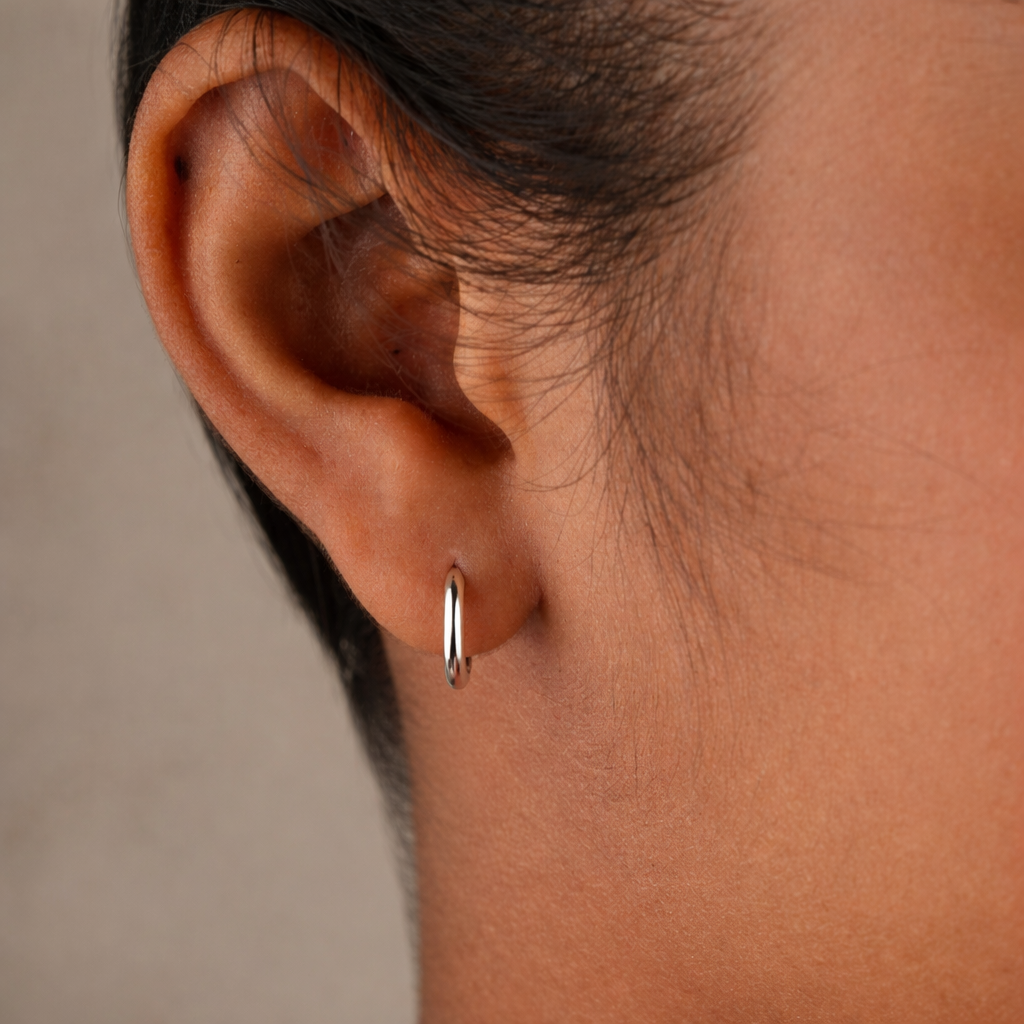 Classic Plain Bali Hoop Earrings - Silver - Image 2