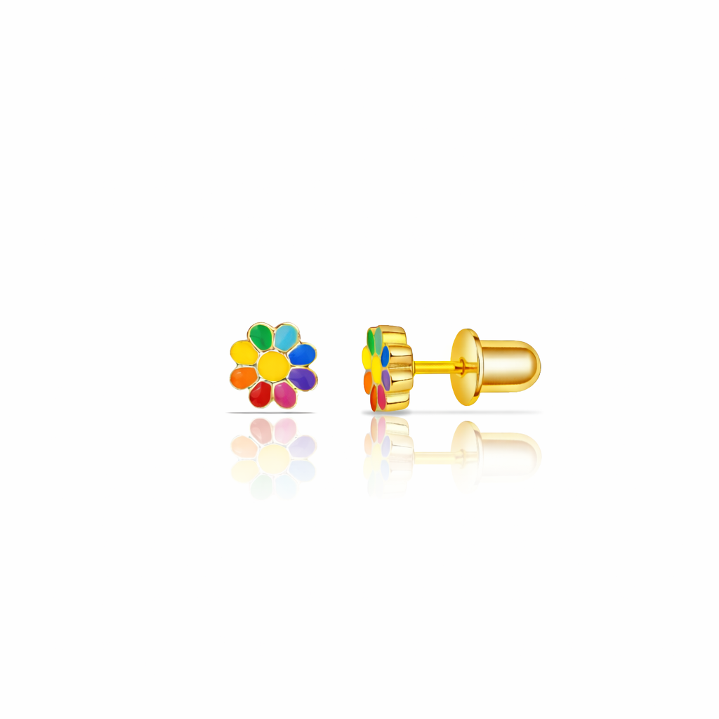 Rainbow Daisy Kids Earrings - Gold Plated