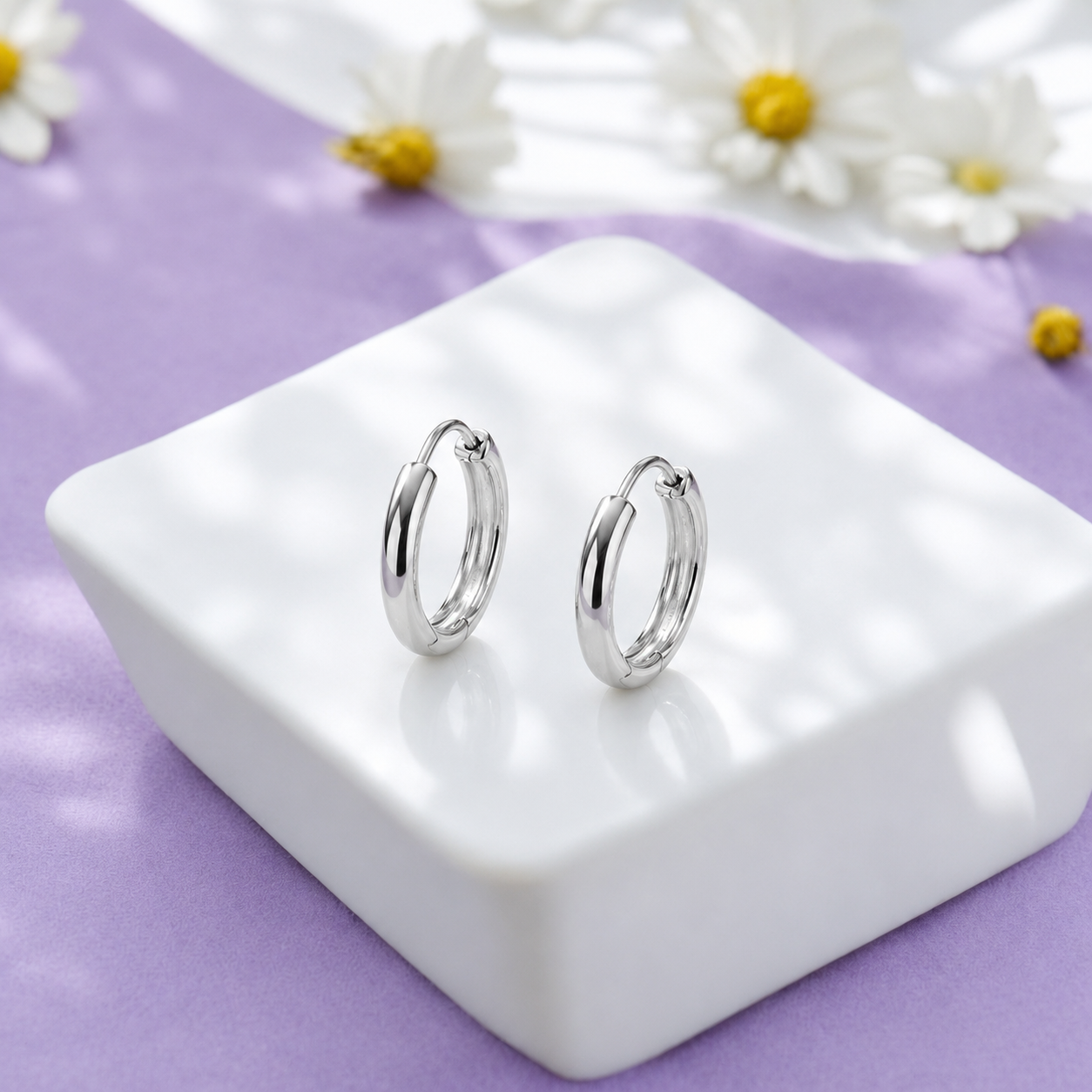 Classic Plain Bali Hoop Earrings - Silver