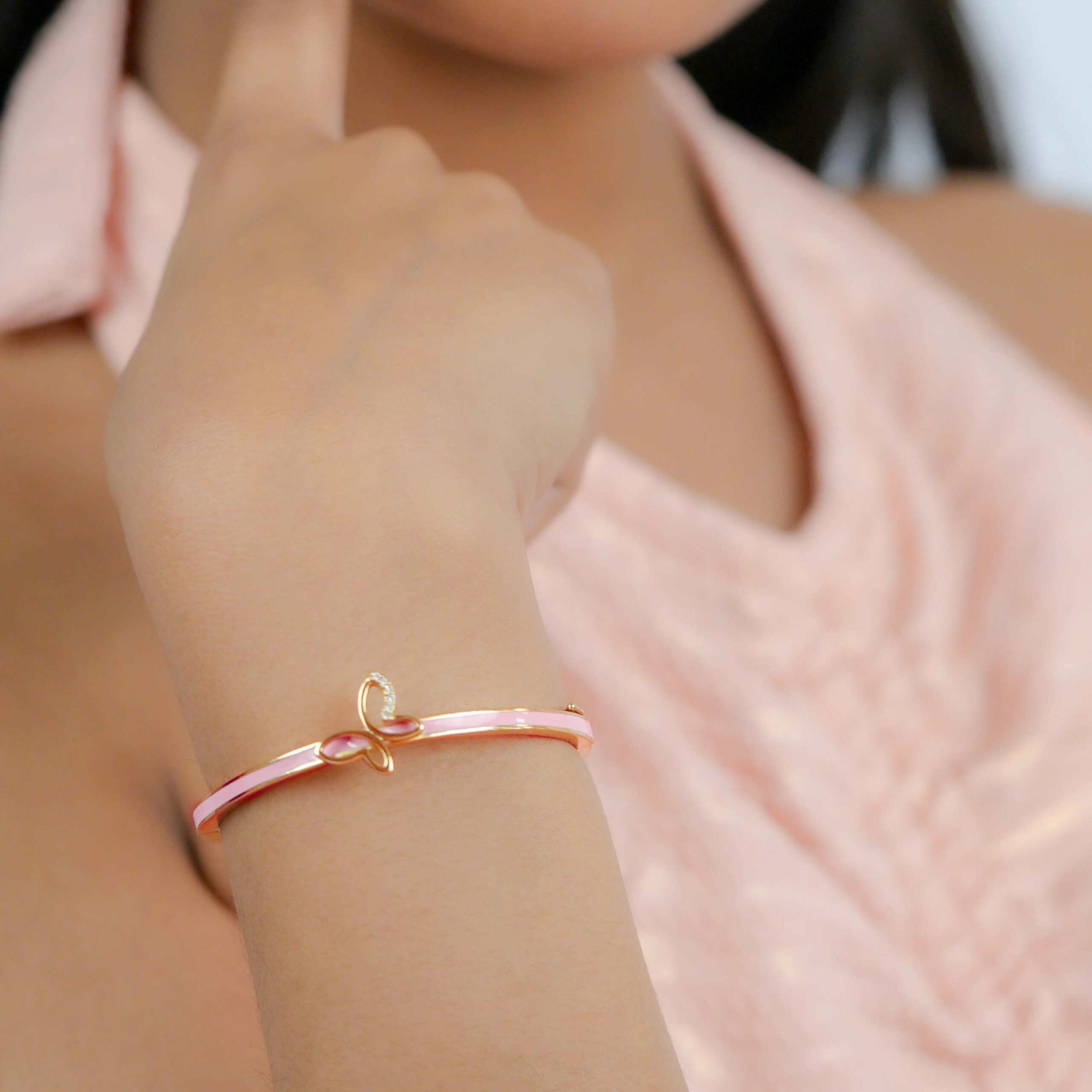 Candy Pink Butterfly Charm Bangle - Image 5