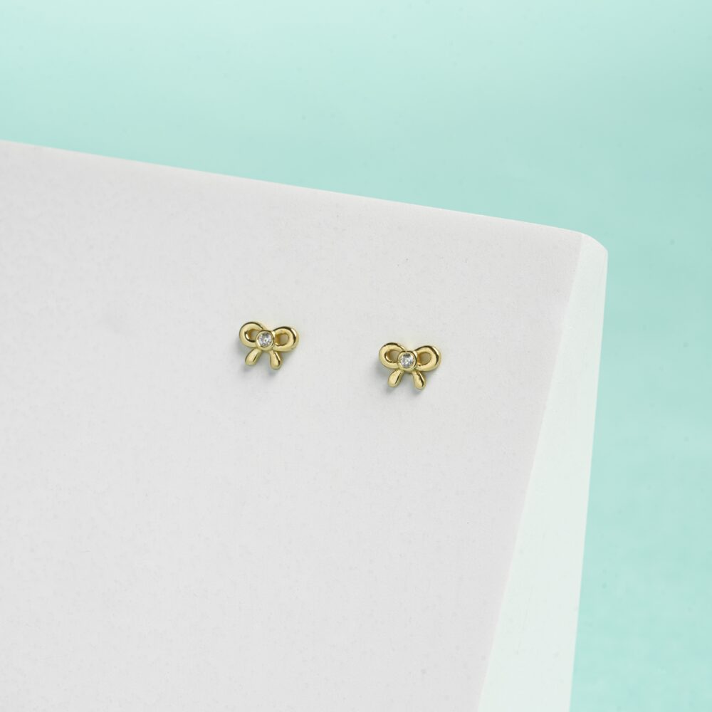 Girls Dainty Bow Stud Earrings - Gold Plated