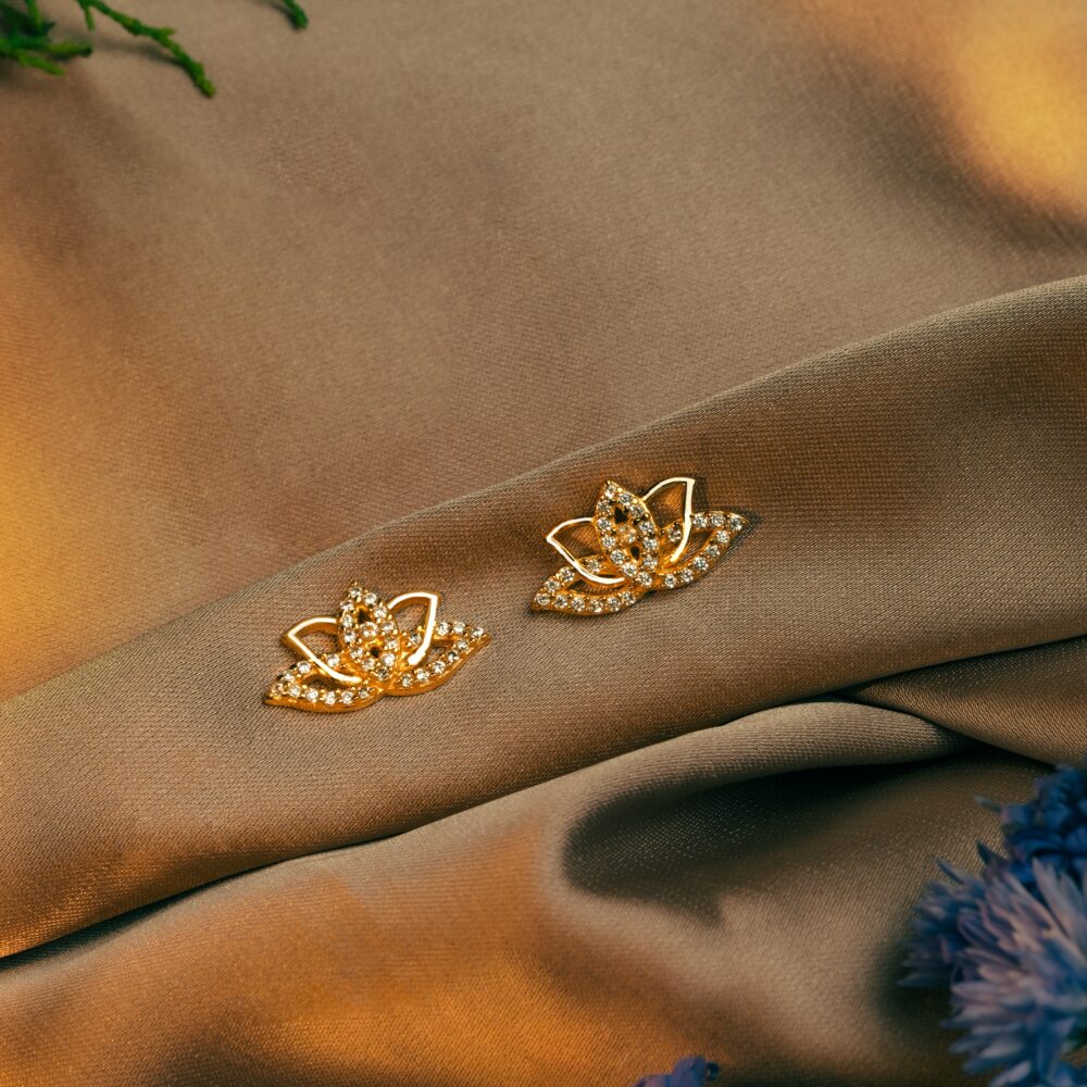 Girls CZ Lotus Flower Stud Earrings