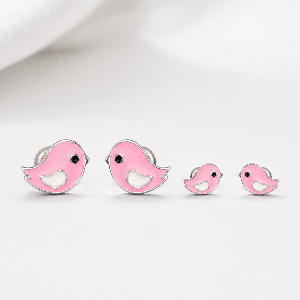 Cute Pink Bird Duo Stud Earrings