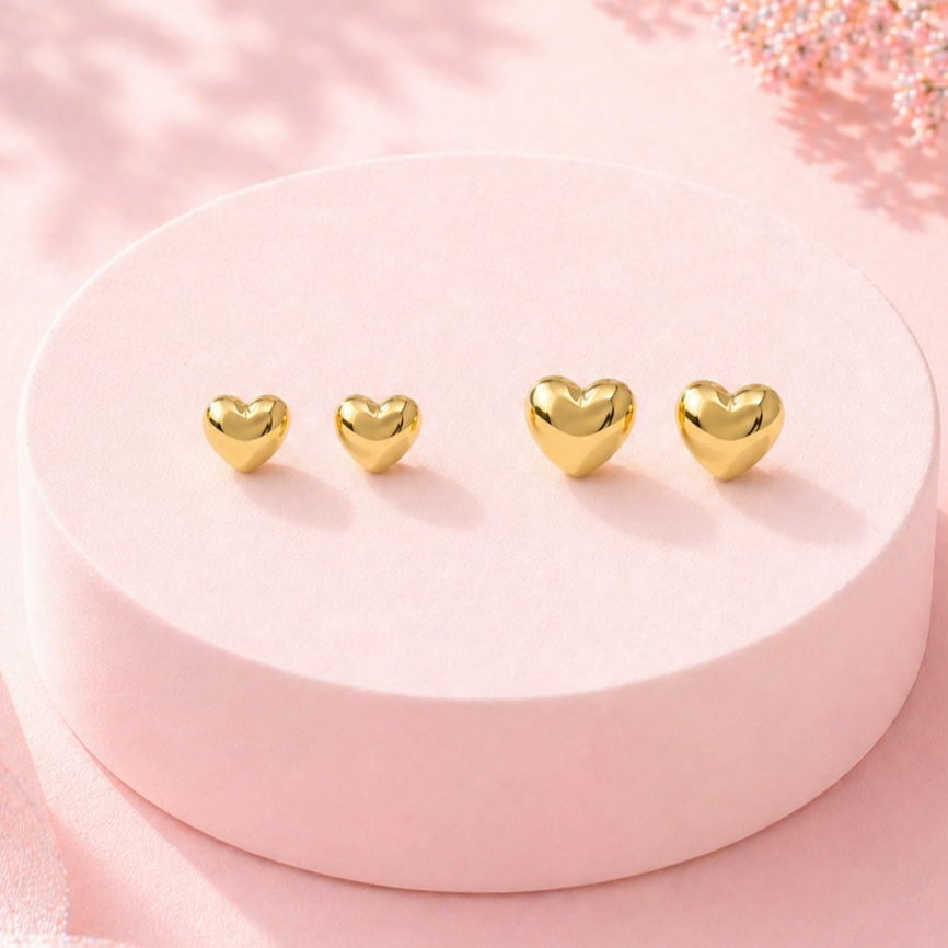 Classic Golden Heart Duo Stud Earrings