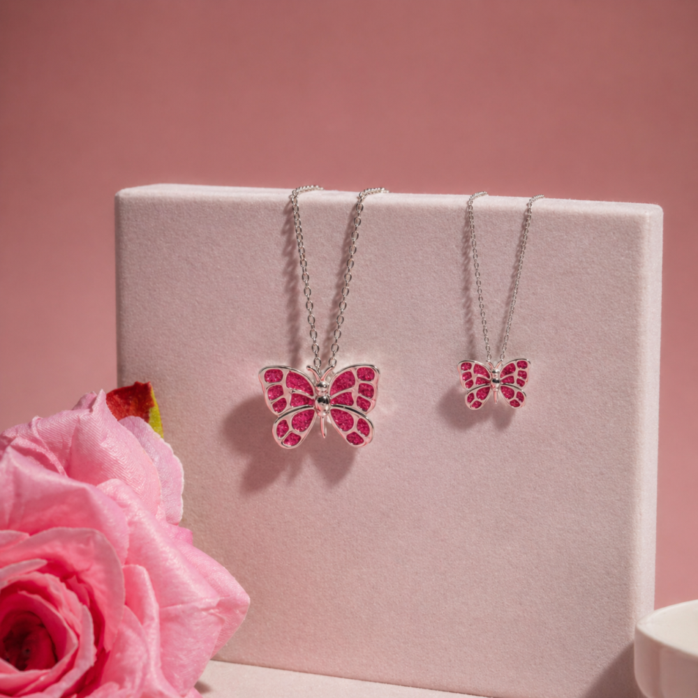 Pink Glitter Flutter Duo Necklace