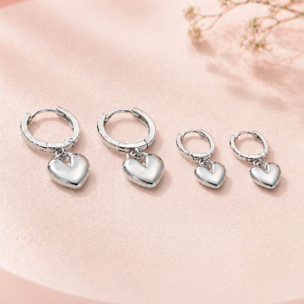 Sweet Heart Charm Hoop Duo Earrings