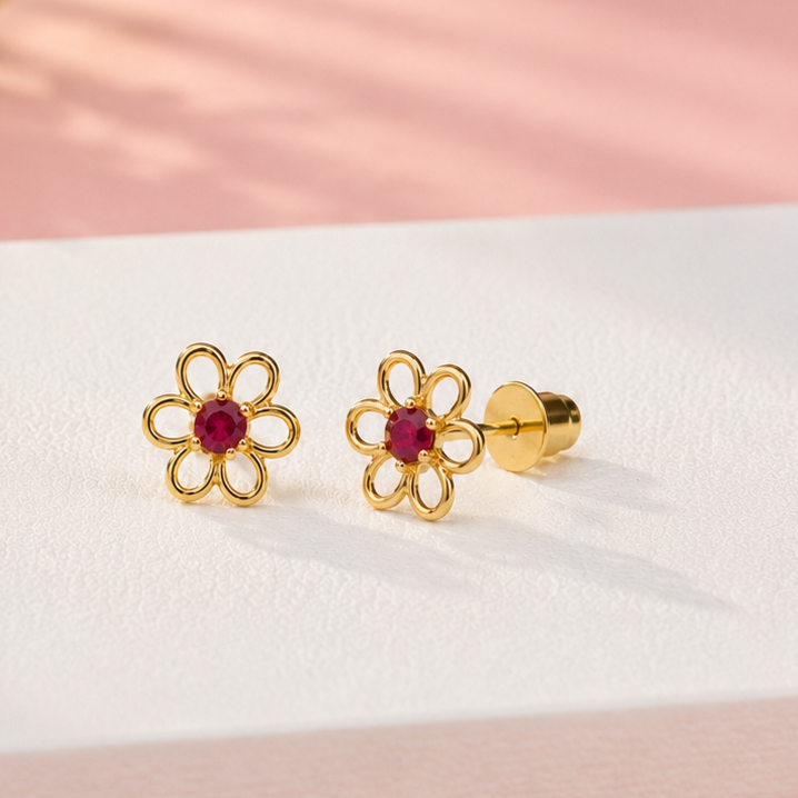 Ruby Bloom Flower Stud Earrings - Image 2