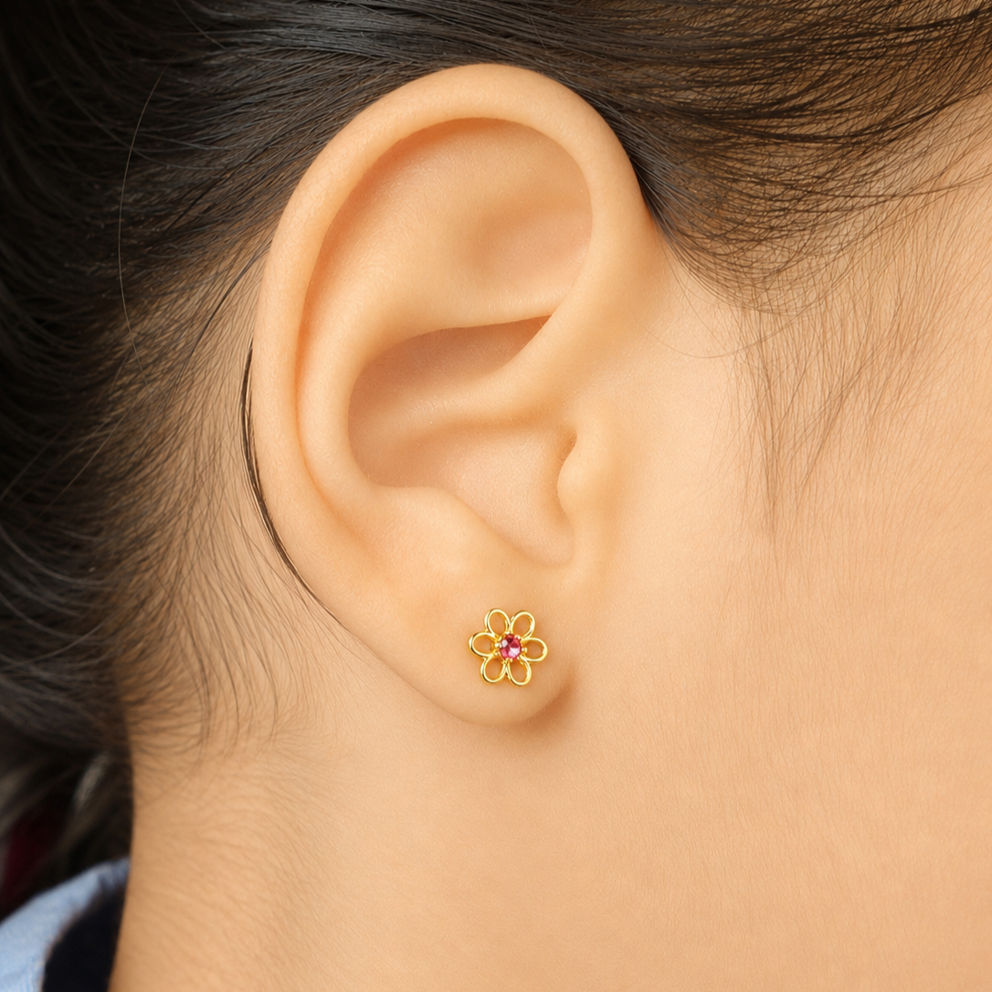 Ruby Bloom Flower Stud Earrings - Image 4