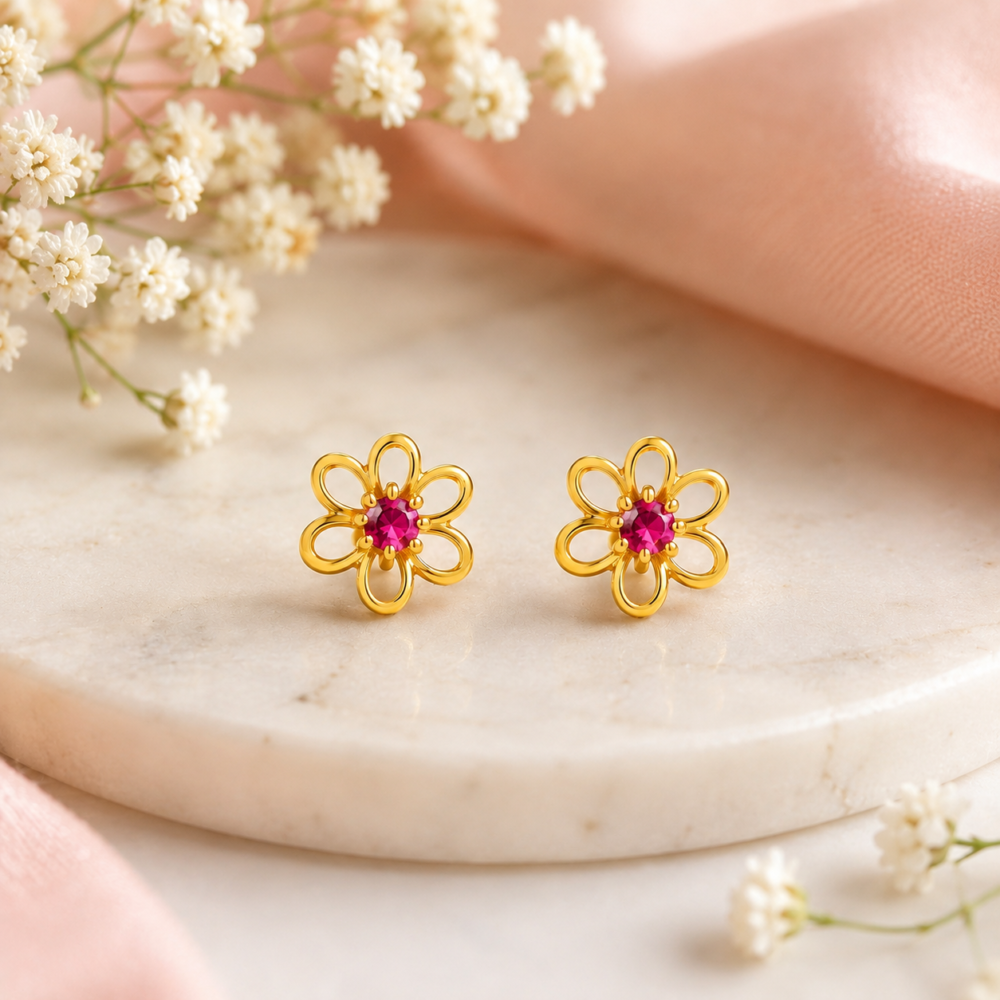 Ruby Studded Daisy Earrings