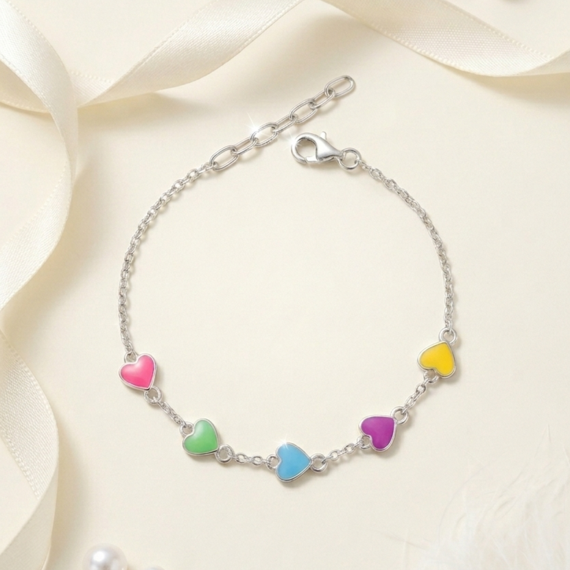 Rainbow Heart Charm Bracelet