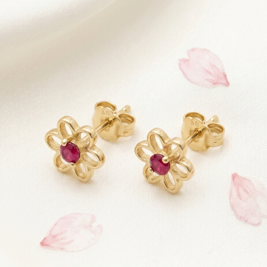 Ruby Studded Daisy Earrings - Image 3