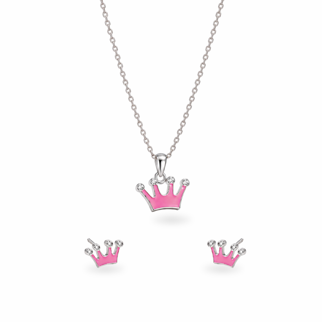 Pink Princess Crown Kids Jewellery Set