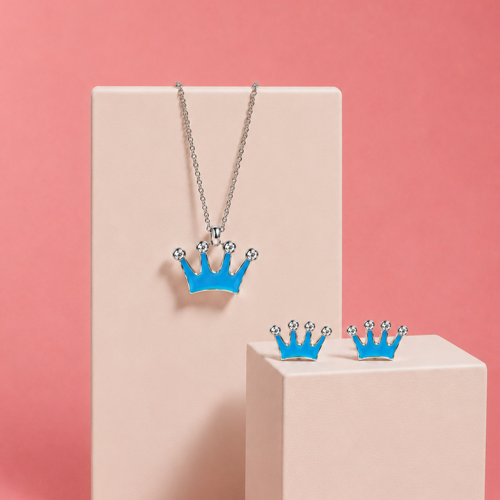 Blue Princess Crown Kids Jewellery Set