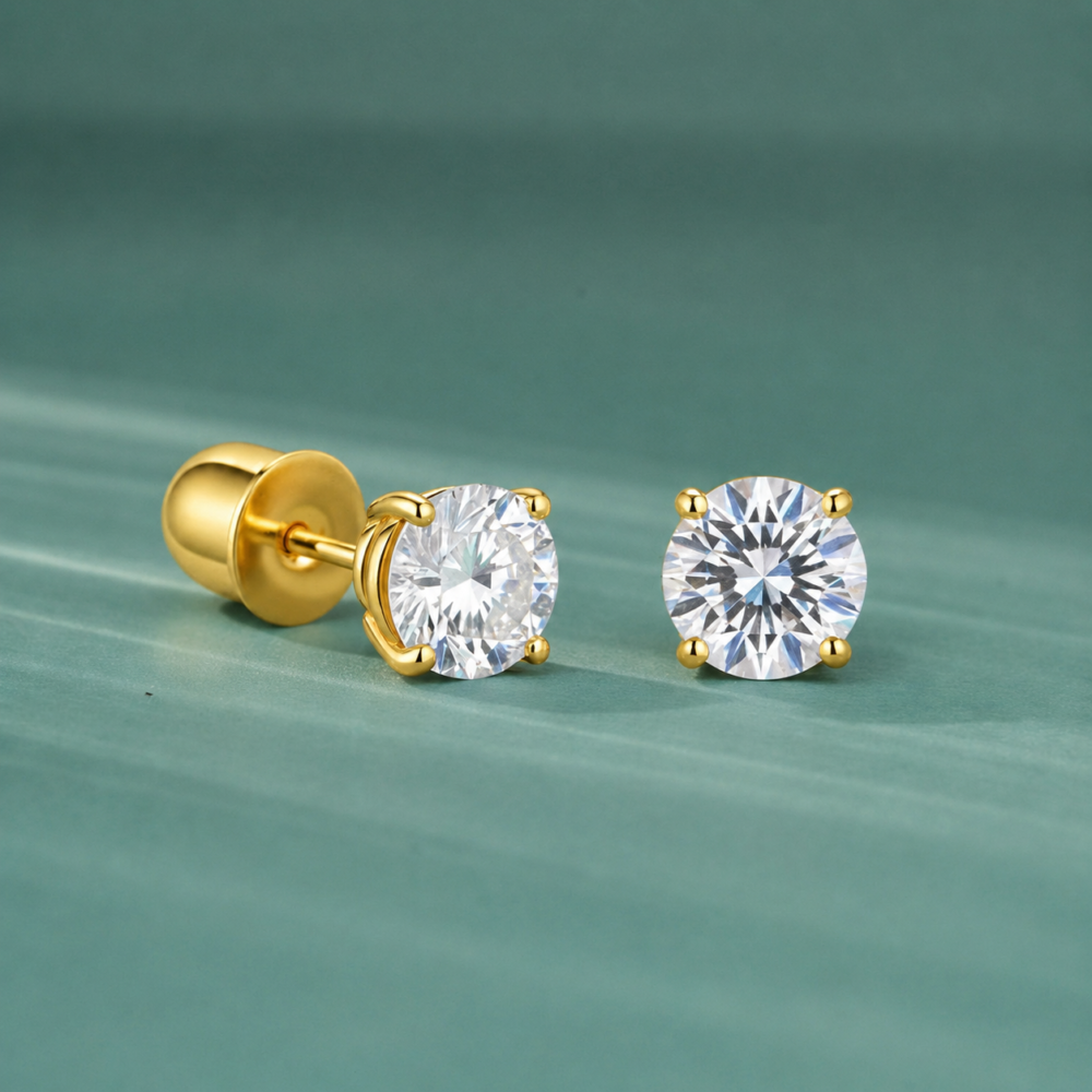 Classic Cz Gold Studs Earrings-14KT Gold