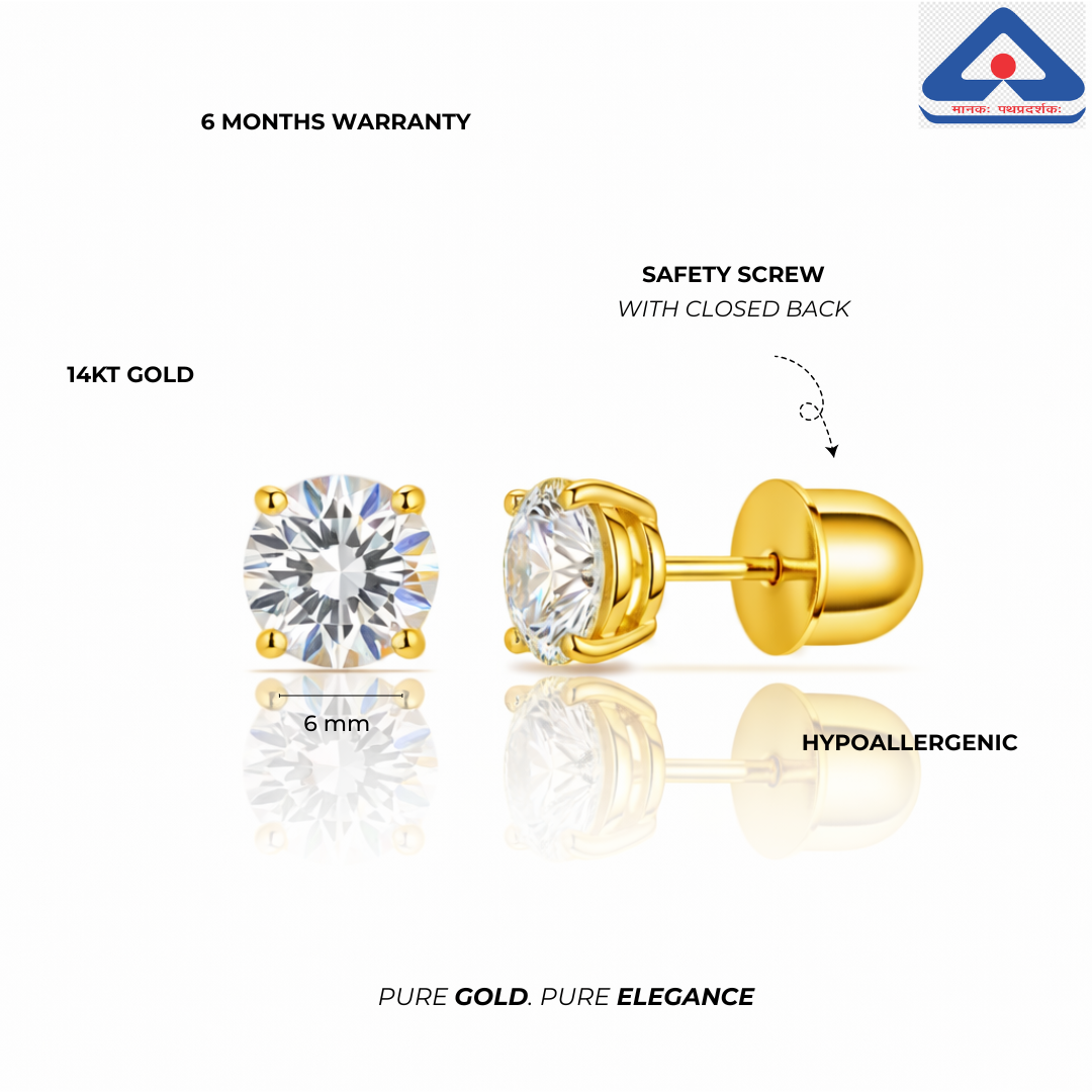 Classic Cz Gold Studs Earrings-14KT Gold - Image 2