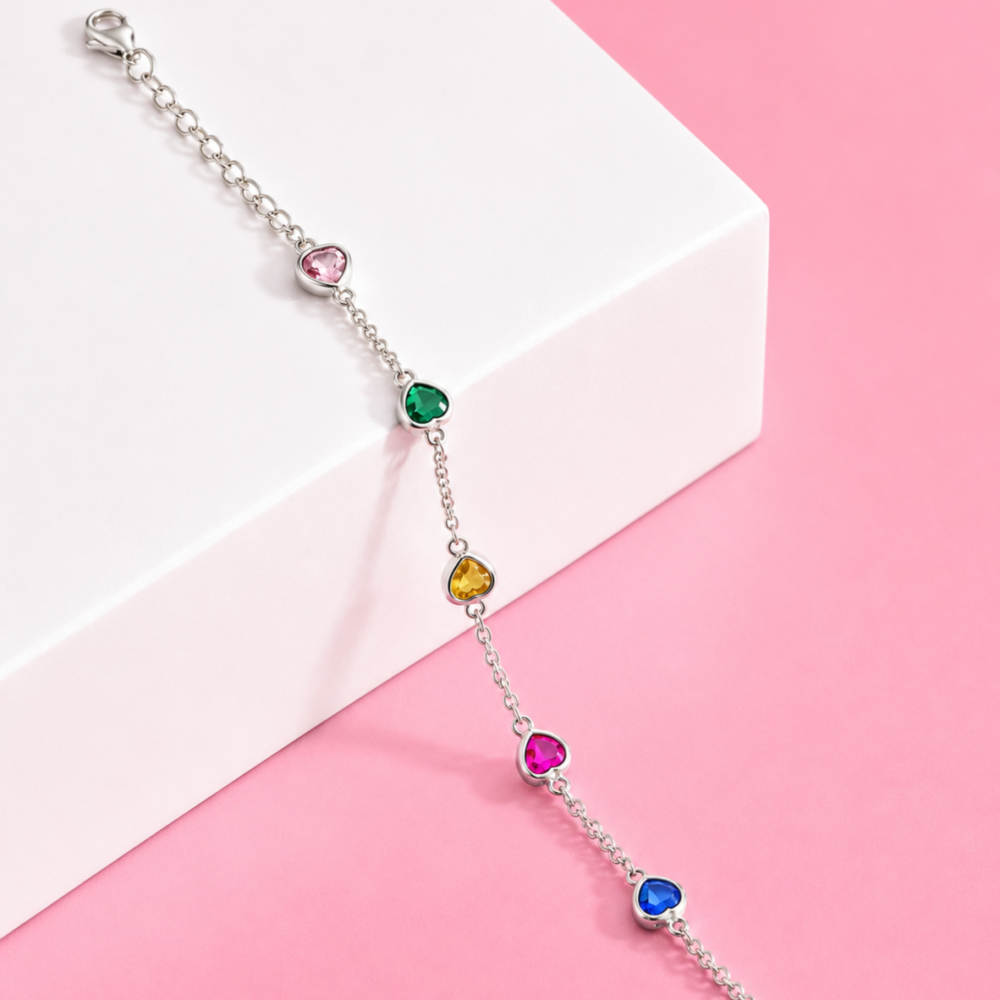 Rainbow Multi Heart Stone Bracelet