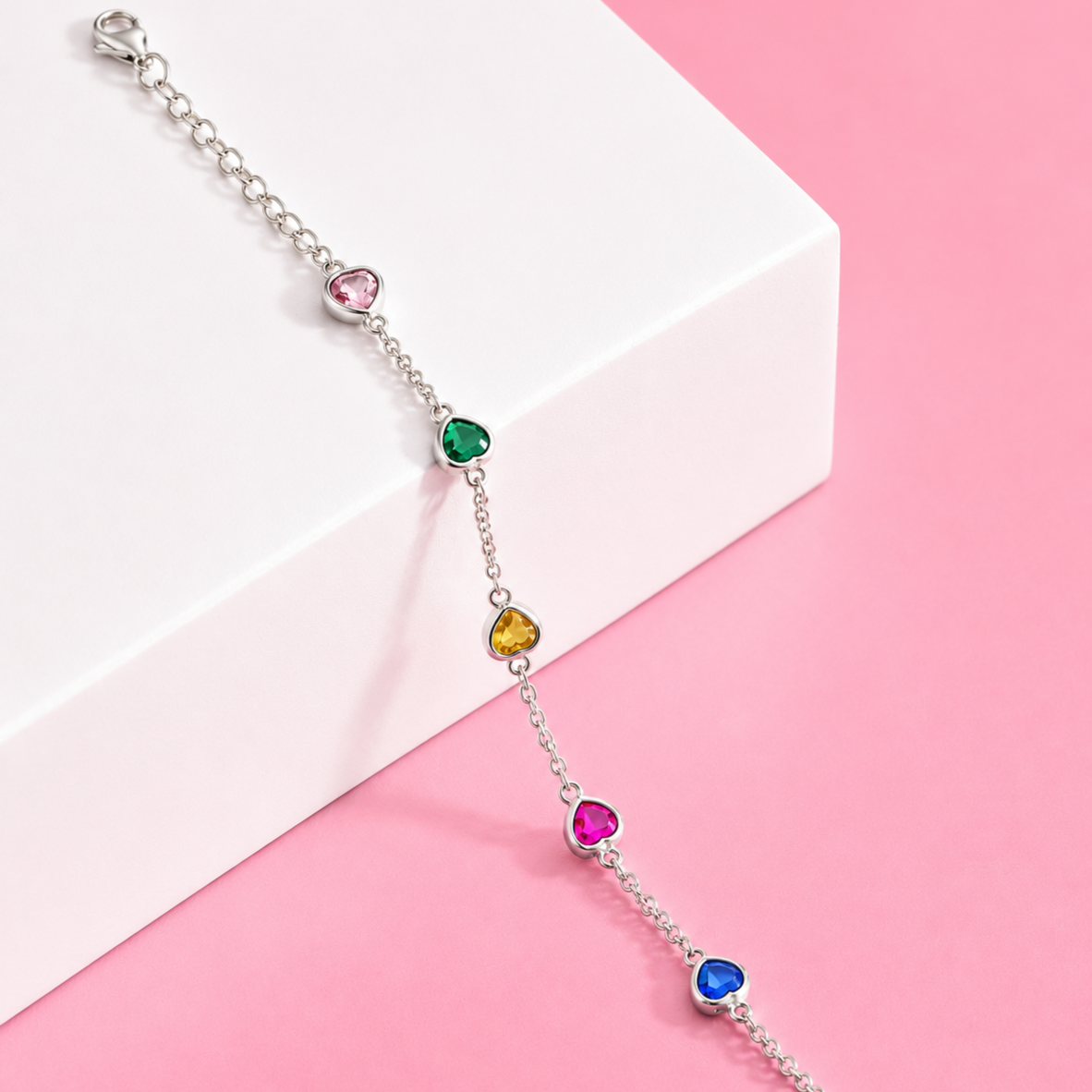 Rainbow Multi Heart Stone Bracelet