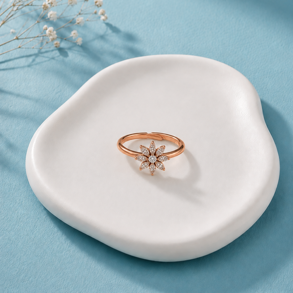 Crystal Flower Adjustable Ring