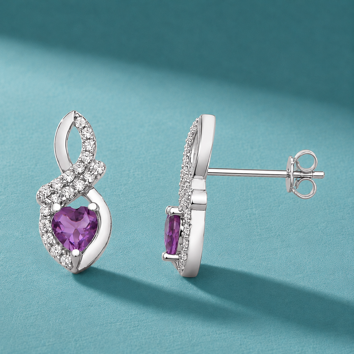 Amethyst Heart Infinity Earrings - Image 2