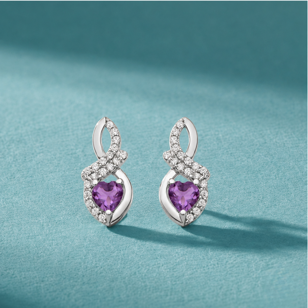 Amethyst Heart Infinity Earrings