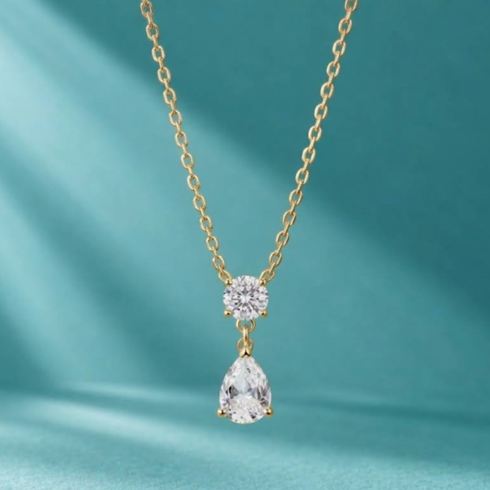 Elegant Teardrop CZ Pendant Necklace - Gold Plated
