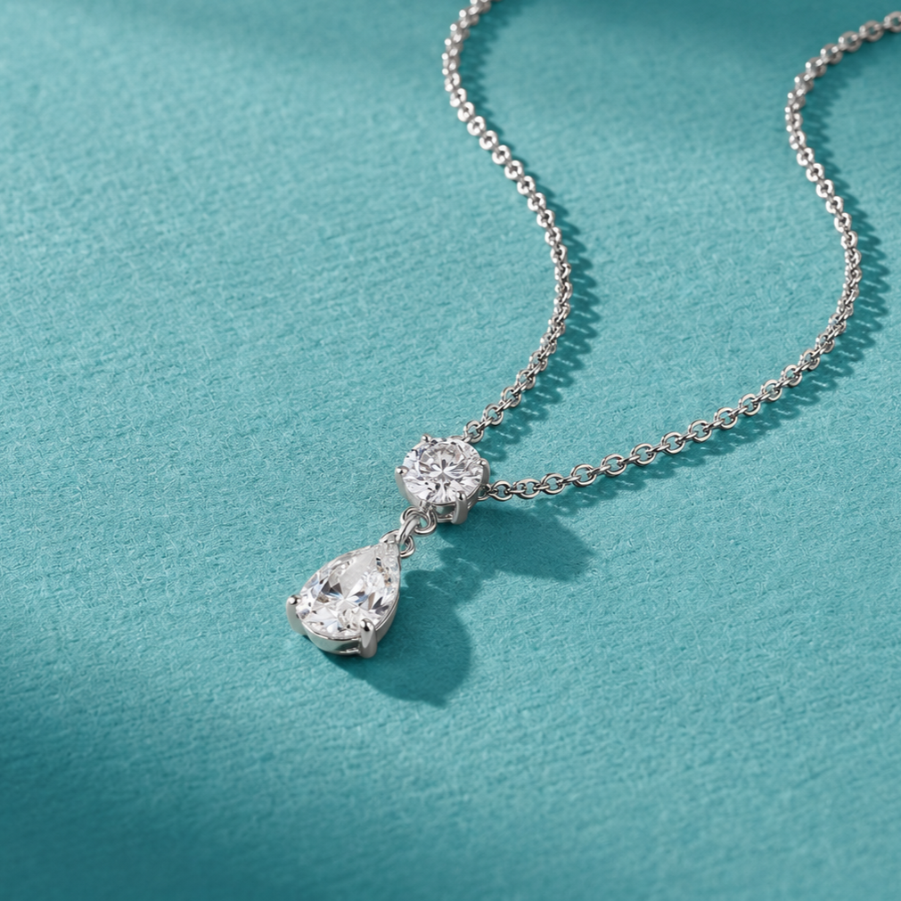 Elegant Teardrop CZ Pendant Necklace - Image 2